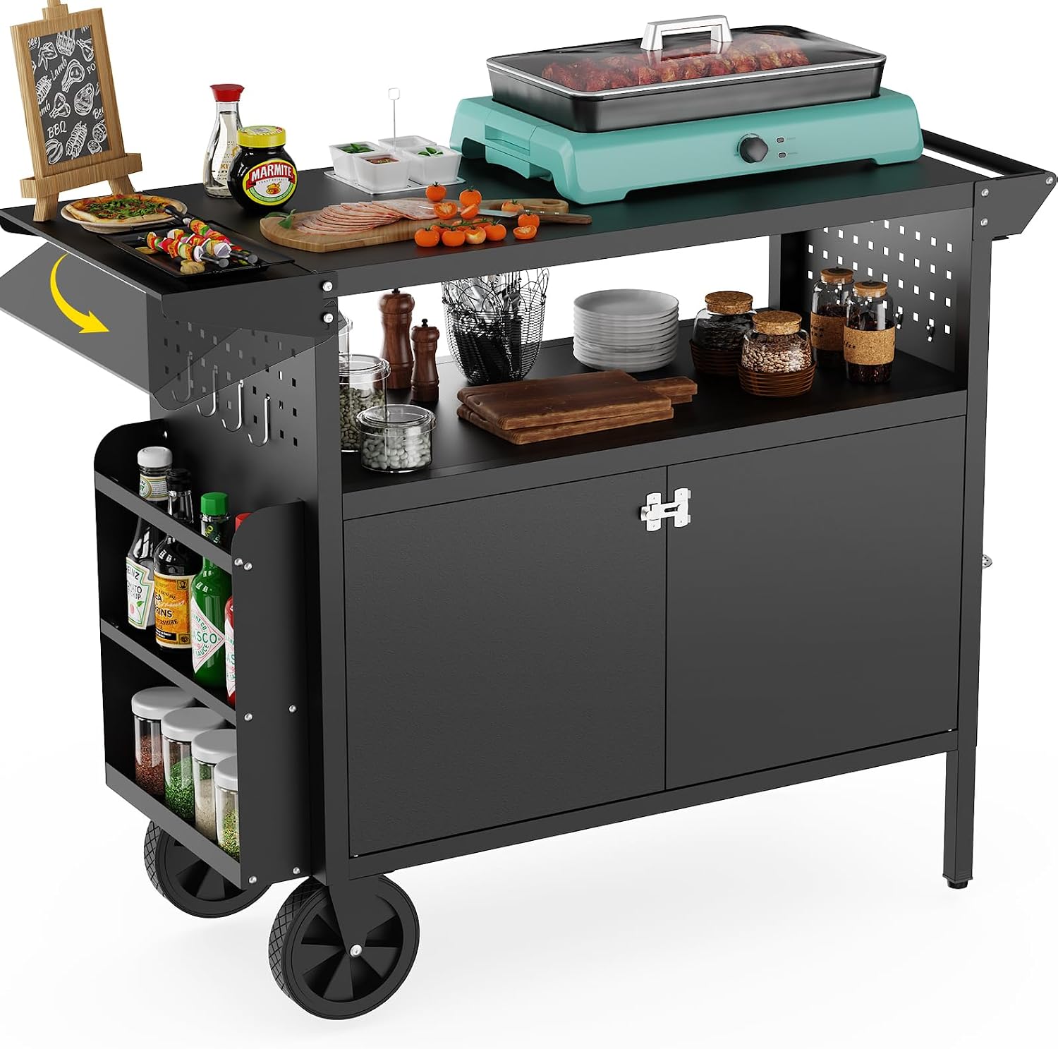 Outdoor Camping Vehicle - Table de barbecue d'extérieur avec rangement,