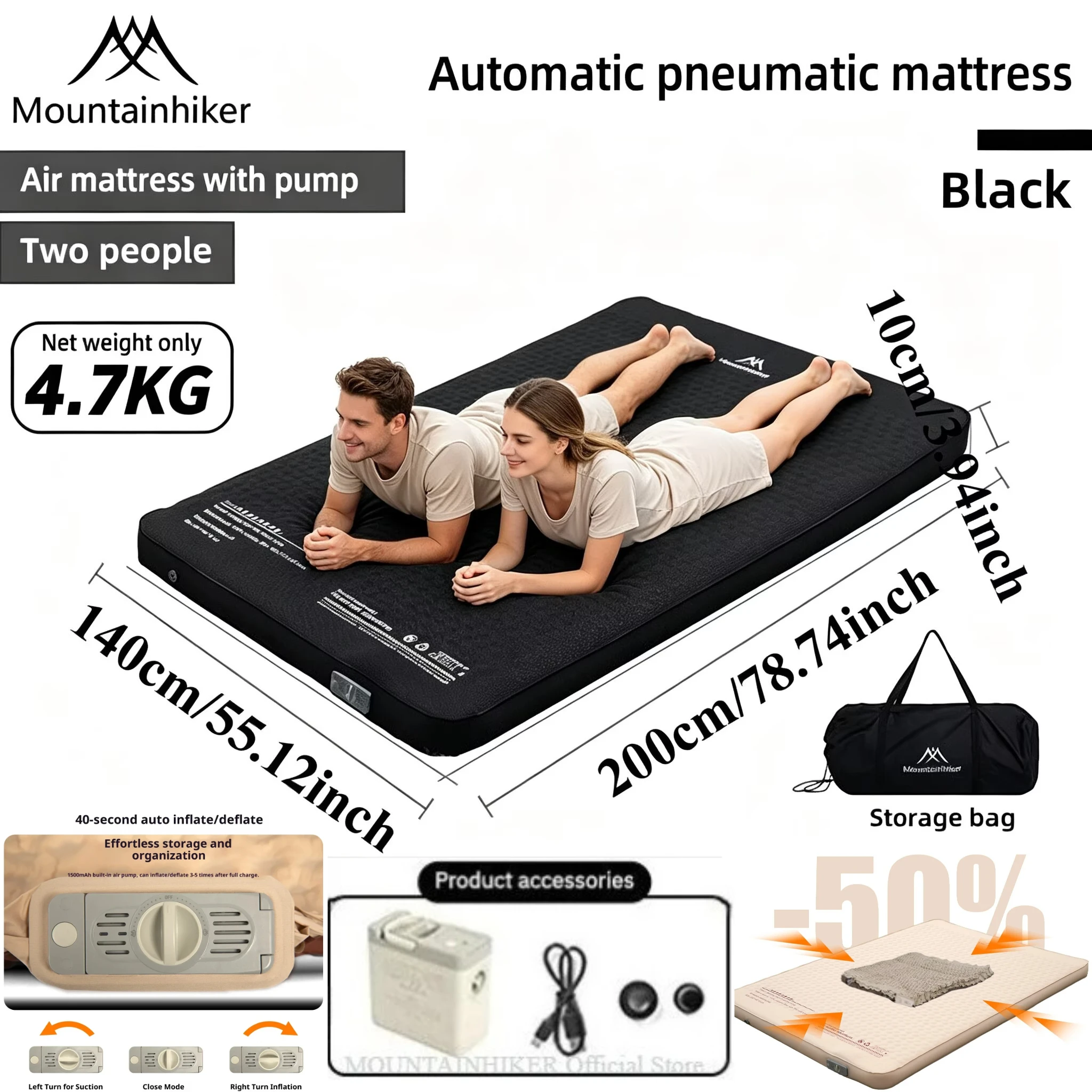 Outdoor Camping Carpet - Matelas Gonflable MOUNTAINHIKER, Lit de Camping,