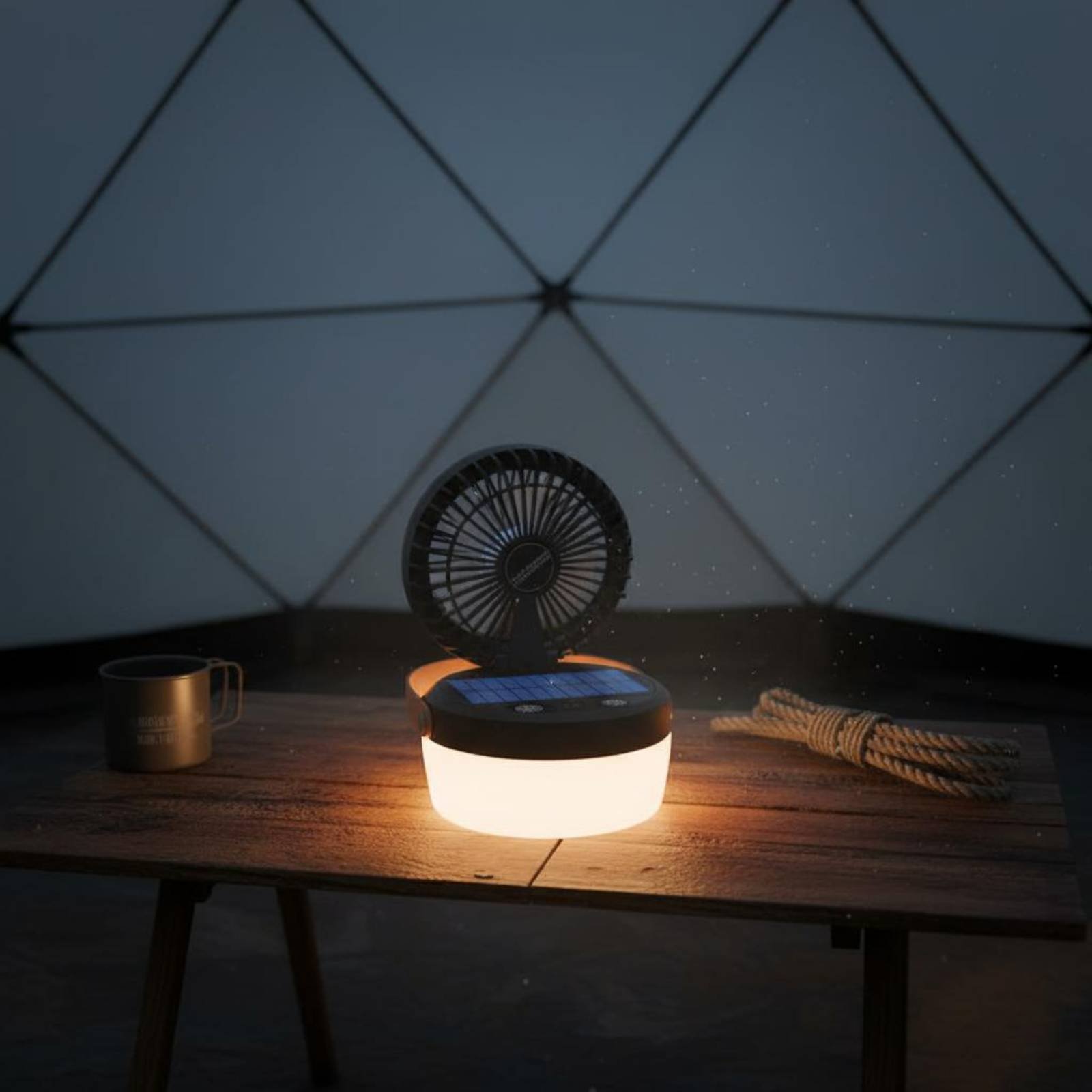 Outdoor Camping Gear - Ventilateur solaire de camping, lanterne pliable,